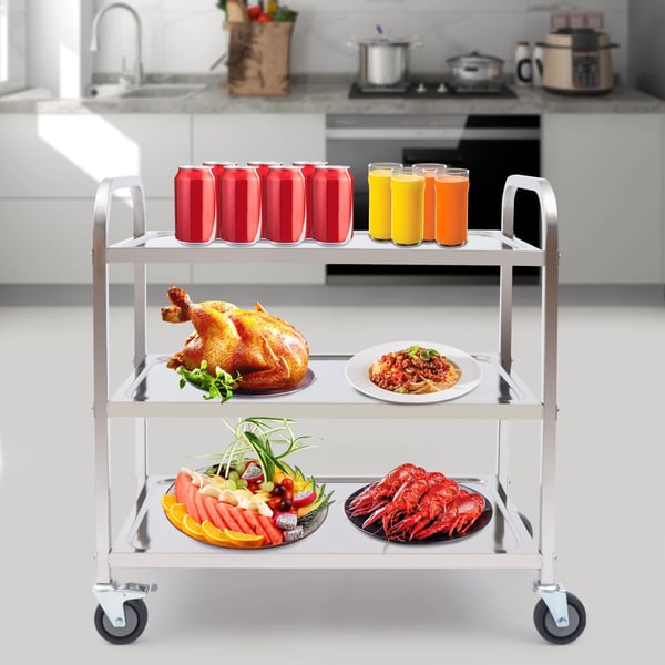 Förvaringsvagn, Rostfritt Stål, 3-Nivå Design,Silver
