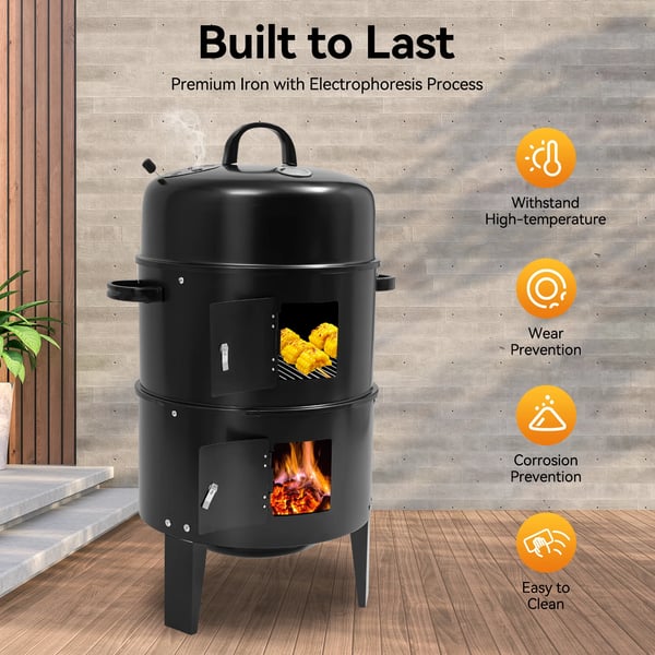 Rökgrill, Bärbar Design, Multifunktionell Matlagning,svart