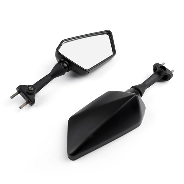 Bageste spejle, Plastskal, Aluminiumstamme, Kompatibel med Ninja 250R EX250 2008-2013, Monteringsbolt gevind 5mm, Klart glas spejl
