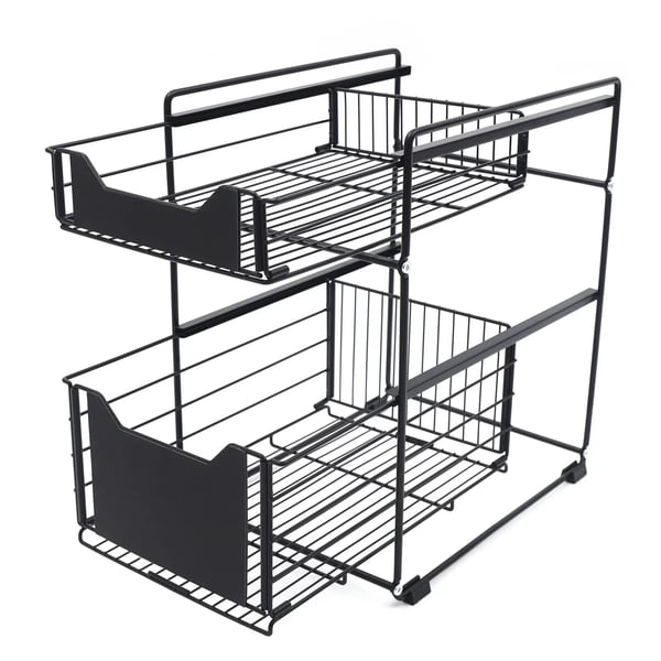 Opbevaringsreol, 2-niveau design, nem at rengøre,sort