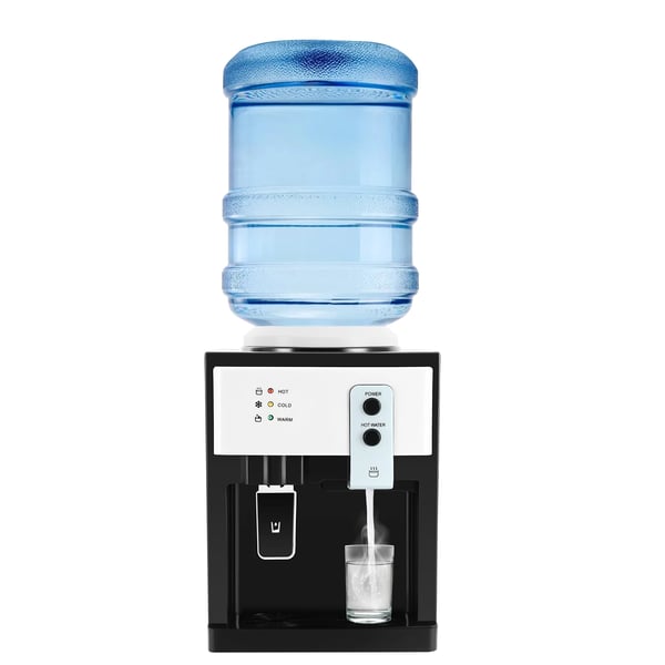 Vattenkylardispenser, varm och kall funktionalitet, kompakt storlek, svart