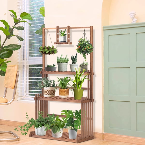 Hængende Planteholder, 3-Niveau Design, 20kg Kapacitet,Træ