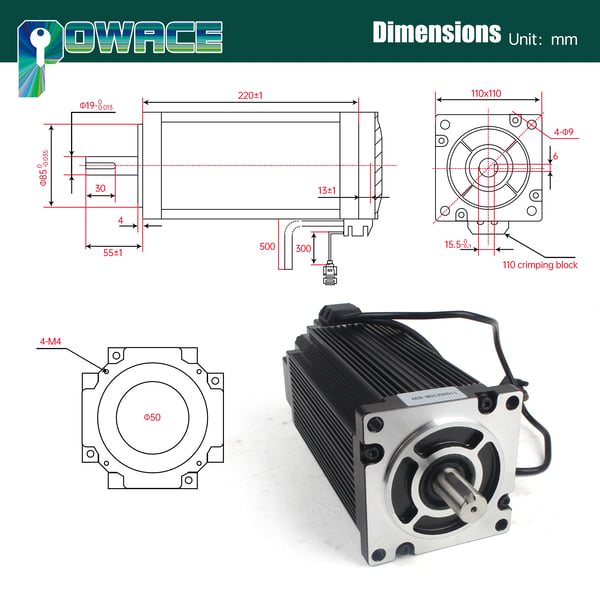 Lukket kredsløb Servo Motor, 221 mm Længde, 20 N·m Moment, AC150-240V Indgang, 6A Udgange Strøm, CE Certificeret