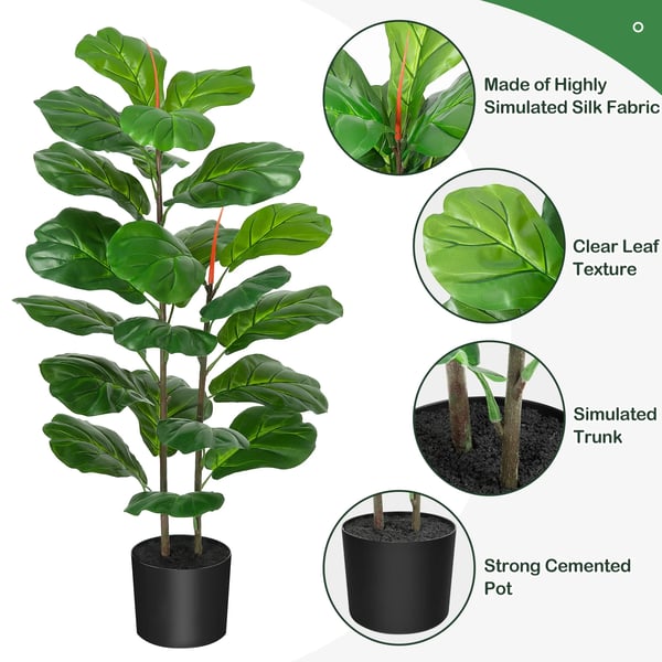 Kunstig Fiddle Leaf Fig Træ, Realistisk Design, Ingen Vedligeholdelse Nødvendig,Grøn