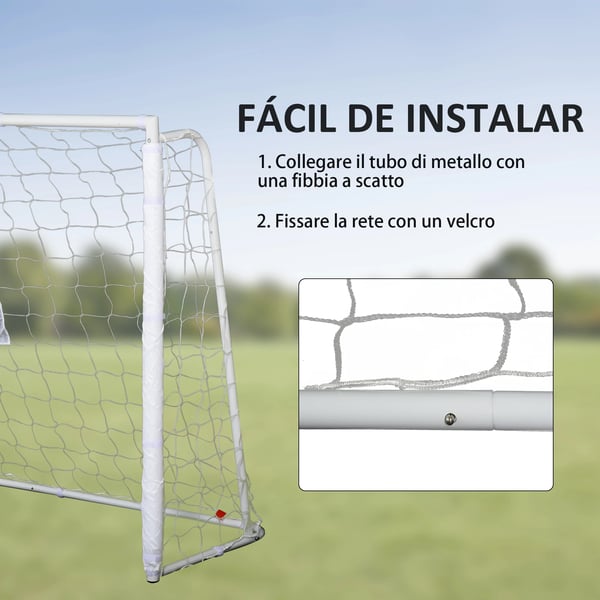 Fodboldmål, Belagt metalramme, 186 x 62 x 123 cm, 10 x 10 cm netstørrelse, Hurtig montering, Velegnet til alle aldre