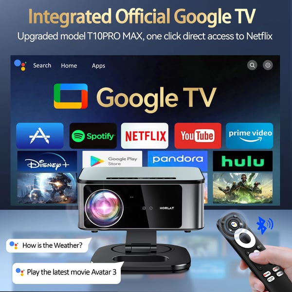 Projektor, Full HD 1080P, 3000 ANSI Lumen,T10PRO med TV-stick, EU-stik