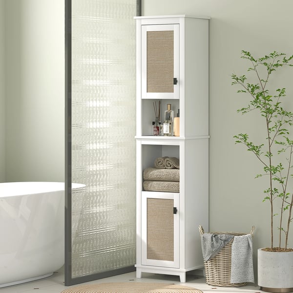 Badeværelsessøjle, Rattan Front, Pladsbesparende Design,Hvid