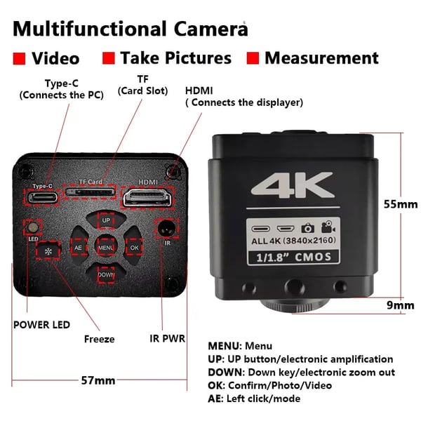Digital Mikroskop, 4K Ultra HD, Elektronisk Zoomfunktion,IMX678 Sensor Sæt
