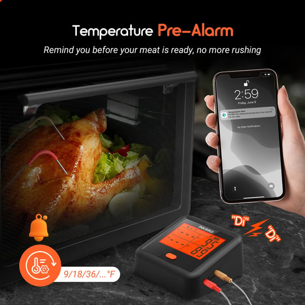 Kötttermometer, Bluetooth-anslutning, 4 Prober ingår,BBQ-termometer