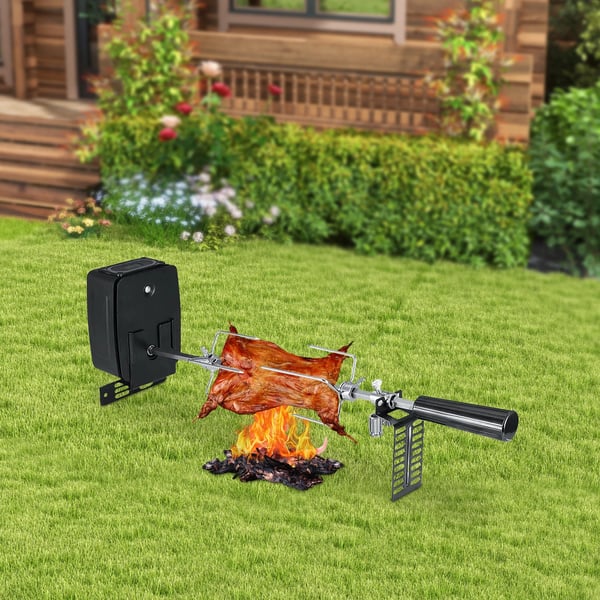 Elektrisk BBQ Grillställ, 304 Rostfritt Stål, 360° Rotation, Svart