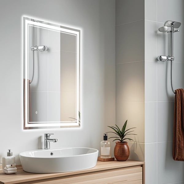 Badrumsspegel, LED-belysning, Touch-kontroll,Silver