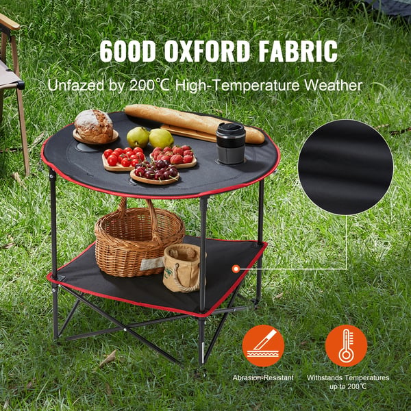 Foldbart Bord, 600D Oxford Stof, 720x720x610 mm, 25 kg Belastning, 1,4 kg Vægt, Rund Form