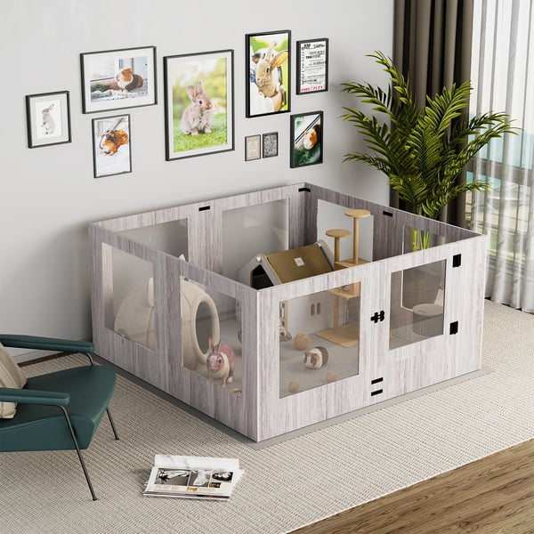 Hundegård, Tempereret Glas, Aftageligt Design,Lys Grå