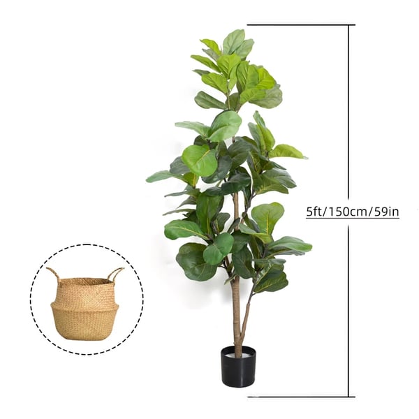 Fiddle Leaf Fig Träd, Elegant Heminredning, Låg Underhållsdesign,5FT-150 cm