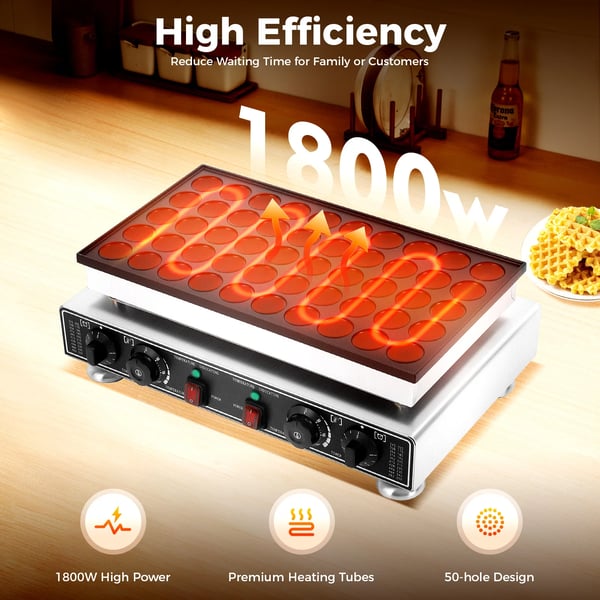Mini Pandekage Maker, 50-Huls Non-Stick Design, Justerbar Temperaturkontrol,sort