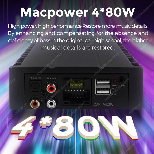 Bilens effektförstärkare, 4 x 80W utgång, kompatibel med Android-system, 16-stifts plug and play, kompakt design, CE-certifierad