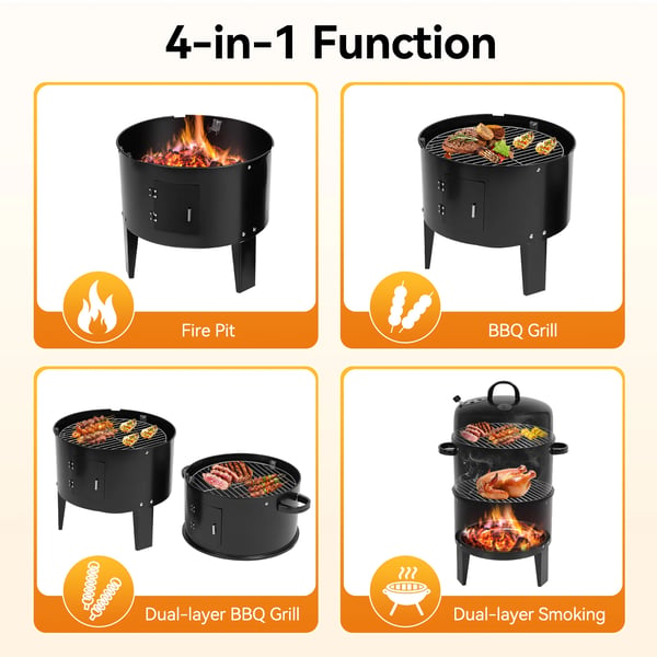 Kulgrill Ryger, 3-i-1 Bærbar Udendørs Grill, Justerbar Vindkraft,sort