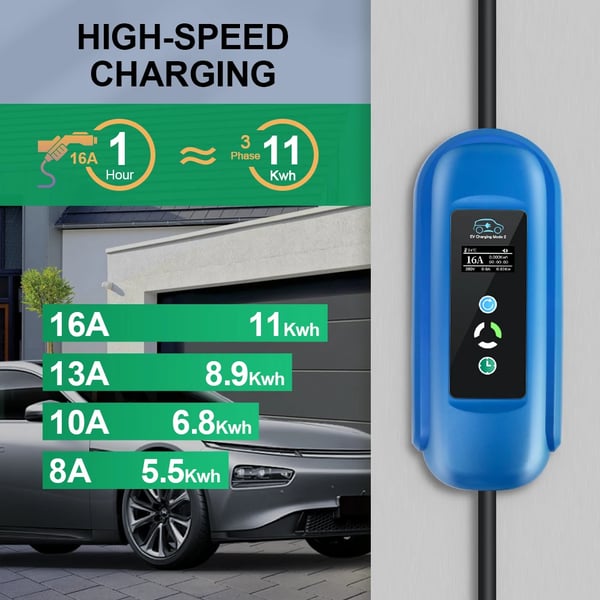 Mobil EV-lader, 11KW effekt, justerbar strøm,Beige, TYPE2