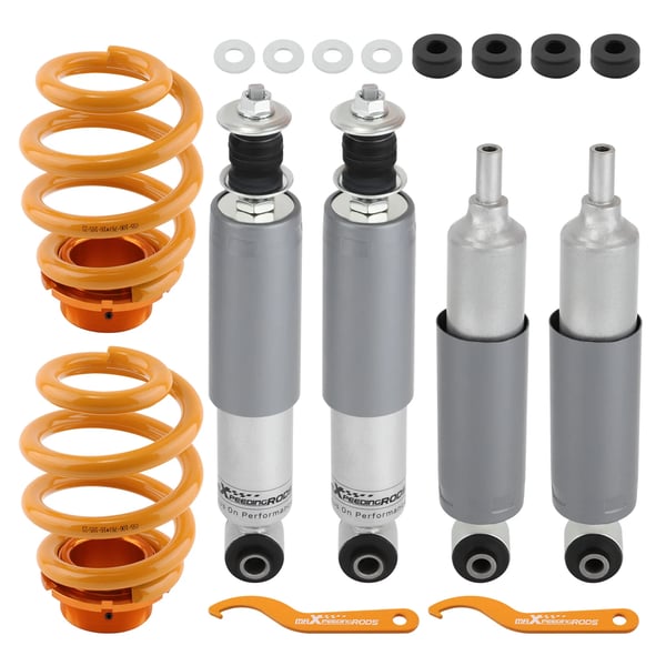 Coilover affjedringskit, justerbar højde 30mm til 65mm, kompatibel med Transporter model T4, varedimensioner 65cm x 45cm x 54cm