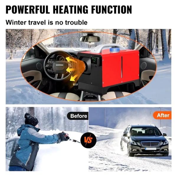 Dieselvarmer, 8KW effekt, 12V spænding, 0.1 - 0.24 L/h brændstofforbrug, -40°C til 80°C arbejdstemperatur, kompatibel med biler og campingvogne