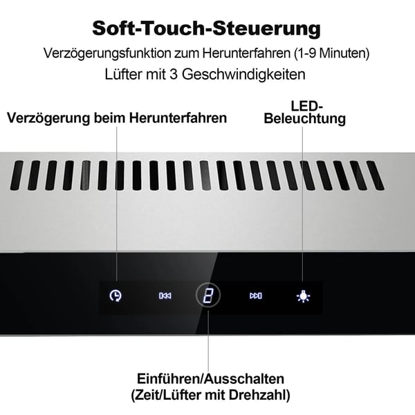 Extractorhuv, Touch Control, Rostfritt Stål Design,EU, Svart