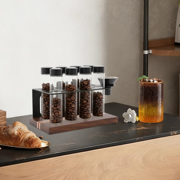 Kaffebönsbehållare, 8 rör, Modern design,Svart