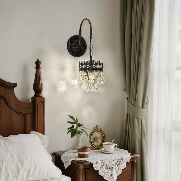 Væglampe, Vintage Design, Klare Krystaller,0-5W