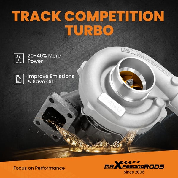 Turbocharger, Oliekølet, T3 T4 Flange, Kompatibel med 1.5L-2.5L Motorer, Maksimum 400 HK, Turbine A/R 0.63