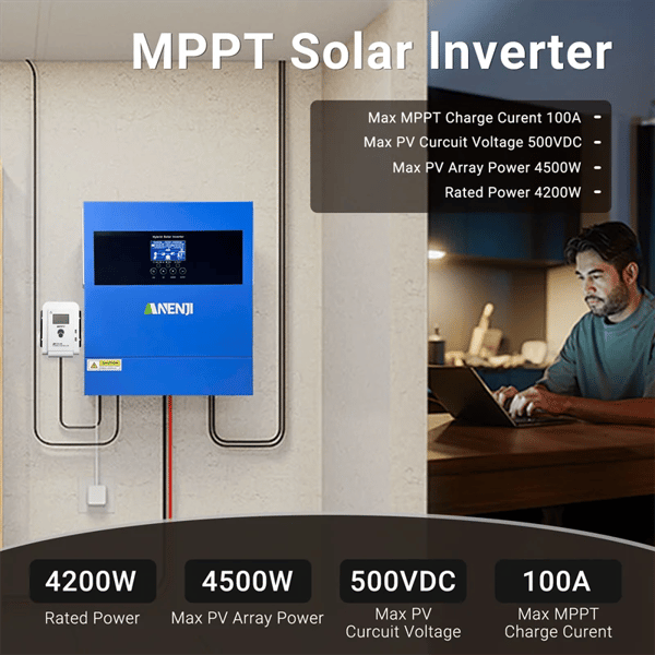 Hybrid sol inverter, ren sinuskurve, indbygget MPPT,220-240V, ANJ-4000W-24V-WIFI, 24V