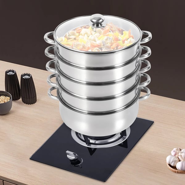Dampkogepande, 5-lags design, holdbart rustfrit stål,Sølv