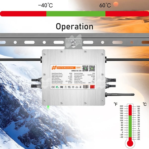 Deye 600W Solmikroinverter, Dual MPPT, IP67 Vandtæt Design,230V(184-265VAC), 600W