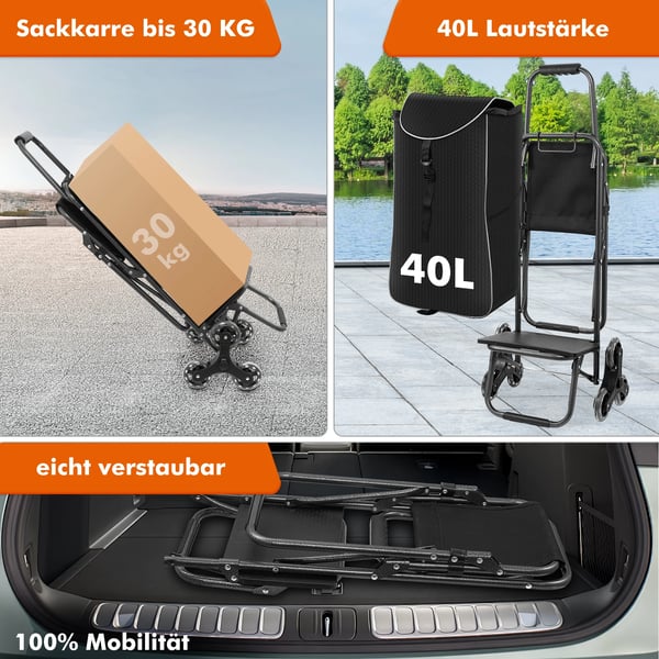 Indkøbskurv, Sammenklappeligt Design, Inkluderer Sæde,sort