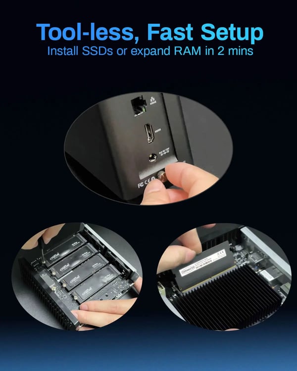 SSD NAS Lagring, N95 Quad Core CPU, 8GB DDR5 RAM, 32TB Kapacitet, 5GbE Ethernet Interface