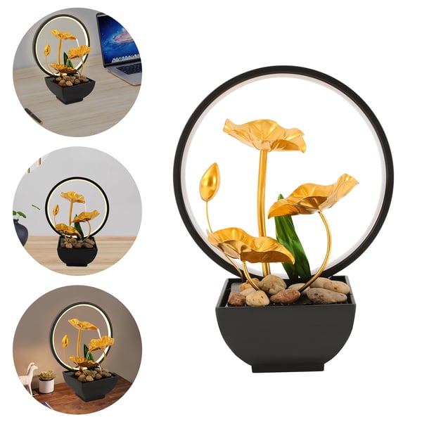 Bordvandfontæne, Jern- og Plastkonstruktion, 22 x 13 x 28 cm, 3W Effekt, 220V Stikspænding, Varm Hvid LED Lys