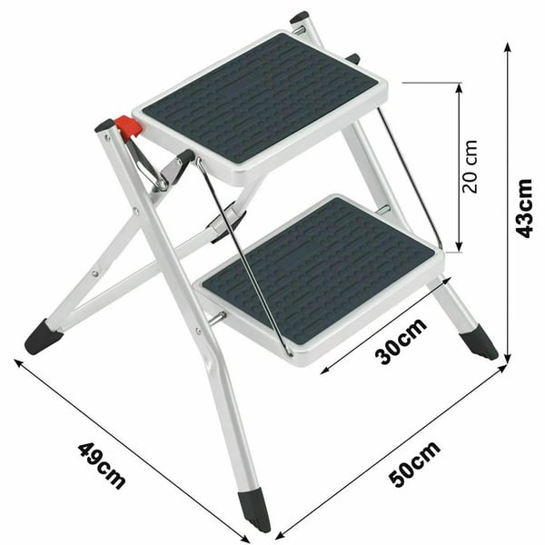 Foldestol, Legeret Stål, 2 Trin, 50 x 49 x 43 cm, Maksimal Belastning 150 kg, Pladsbesparende Design