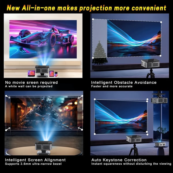 Projektor, 45000 Lumen, 4K Kompatibilitet,EU Stik, 128G AutoFocus