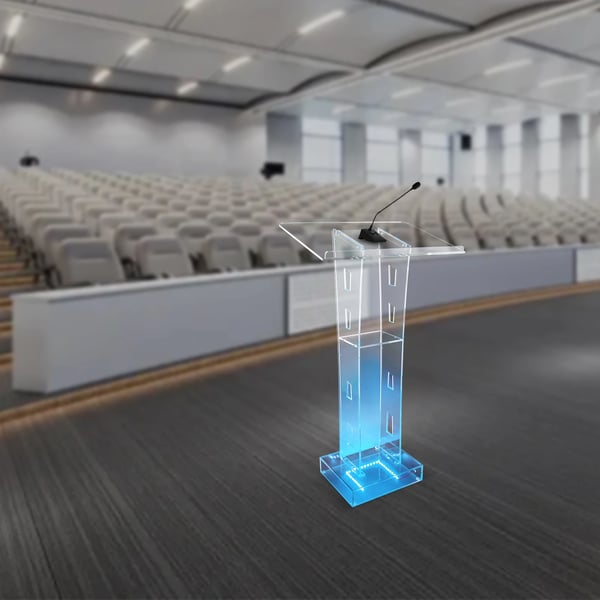 Podium, Blå LED-lys, 110 cm højde, 10 kg kapacitet,gennemsigtig