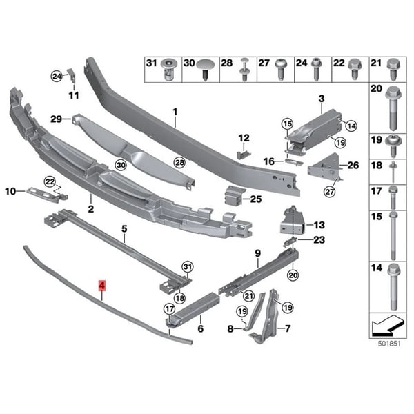 Front Bumper Carrier Mount, Kompatibel med Mini Cooper F55 F56 F57 (2014-2021), Holdbar Metal Konstruktion,1stk