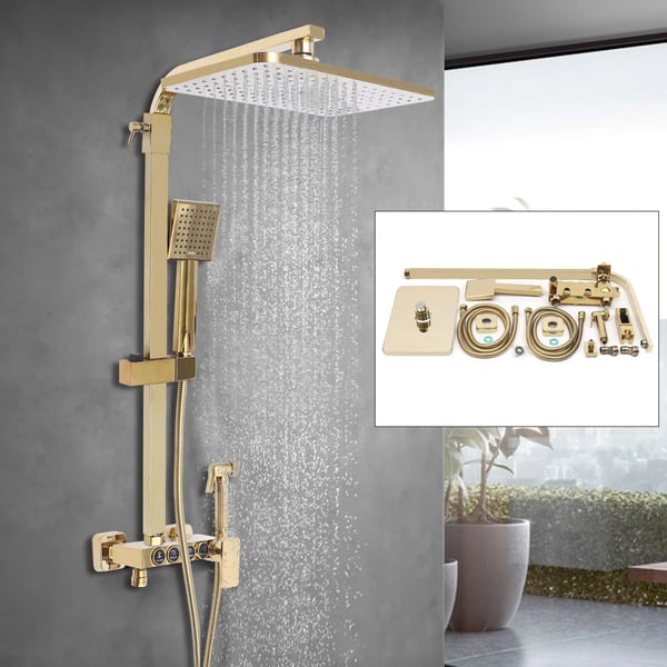 Brusesystem, Væghængt Design, Justerbar Håndspray,Guld