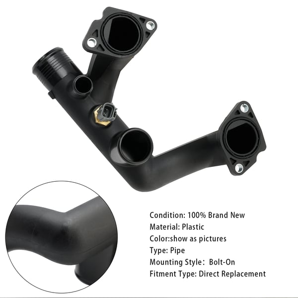 Termostatdæksel Udløbsrør, Plastik, Passer til 1997-2003 Jaguar XK8, Passer til 1997-2003 Jaguar XJ8, Passer til 1997-2003 Jaguar Vanden Plas, Bolt-On