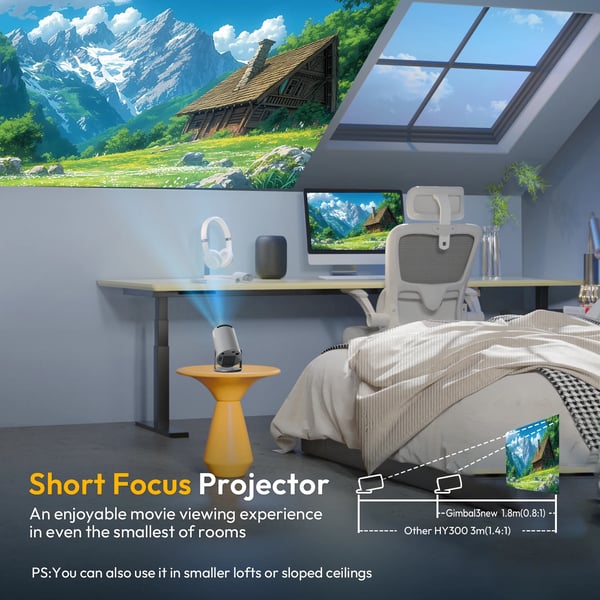 Projektor, 1280x720 opløsning, 12000 lumen lysstyrke, manuel keystone-korrektion, projiceringsstørrelse 40-150 tommer, Bluetooth-kompatibel
