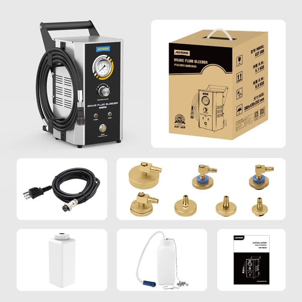 Bremsebleederkit, Maksimal gennemstrømningshastighed 1,2 liter/min, Kapacitet 1000 ml, Arbejdstrykområde 0,6 - 3,0 bar, Dimensioner 42 x 26 x 31 cm