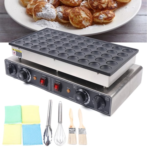 Mini hollandsk pandekagebager, 50 forme, 850W effekt, 54 x 29 x 16,5 cm, temperaturinterval 50-300℃, ledningsbaseret elektrisk