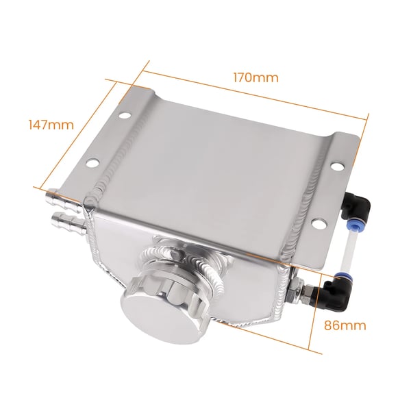 Kølevæske Overløbstank, 1L Kapacitet, Holdbart 6061-T6 Aluminium, 170mm x 86mm x 147mm Dimensioner, 12mm OD Slange Barb Indgang, 35mm ID Fyldernakke