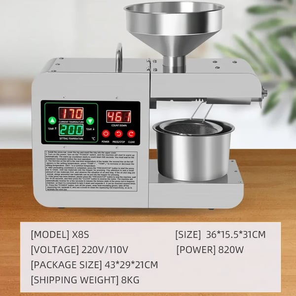Oliepresse, Intelligent Temperaturkontrol, Rustfrit Stål Konstruktion,X8S, EU