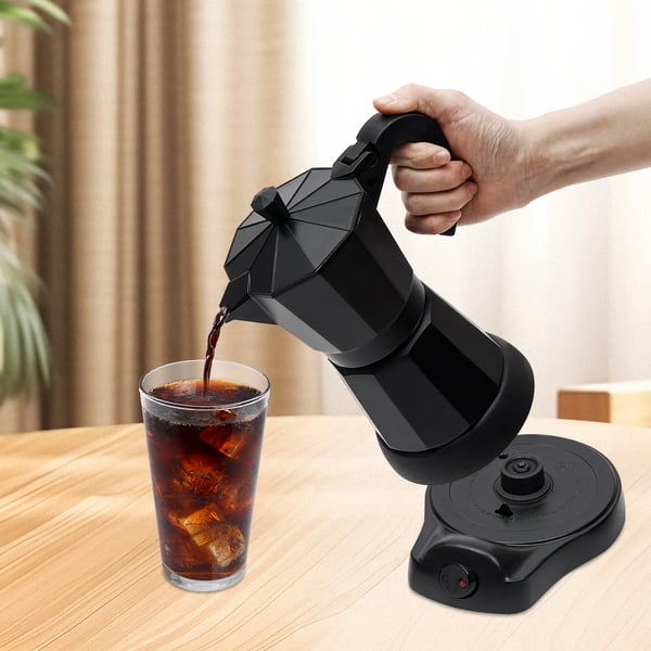 Moka-kahvipannu, 300 ml kapasiteetti, 480 W teho, moderni muotoilu,musta