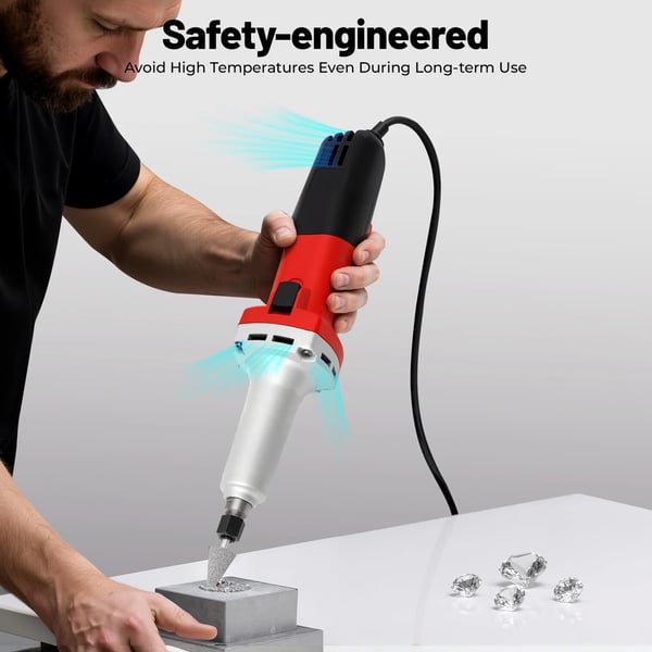 Smykke Polerer, 600W, Justerbar Hastighed 0-27000RPM, 3 Slibehoveder, Strømkabel Længde 1,8m, Collet Chuck Diameter 6mm