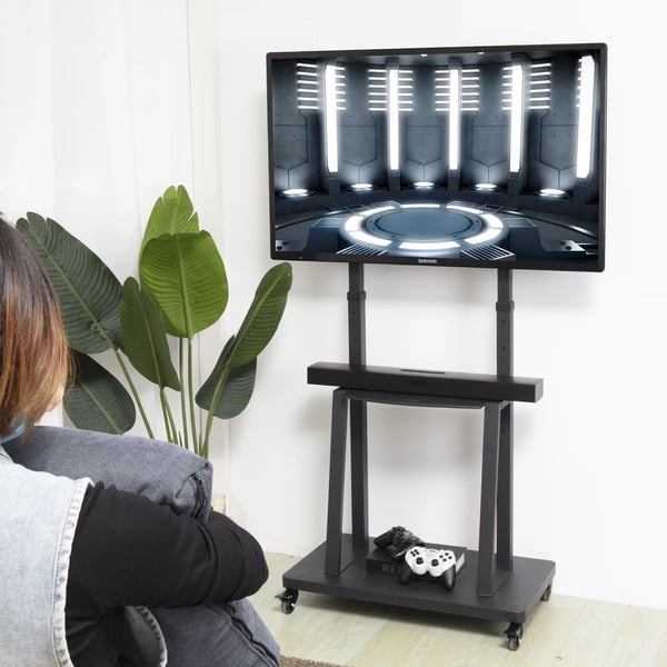 TV Gulvstand, Justerbar Højde, Rullende Design,sort