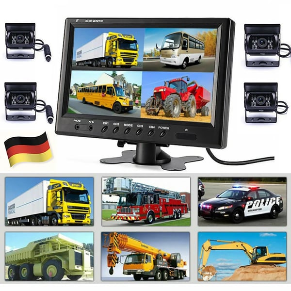 Backup kamera system, 9-tommer skærm, vandtæt design,4 Skærm Display