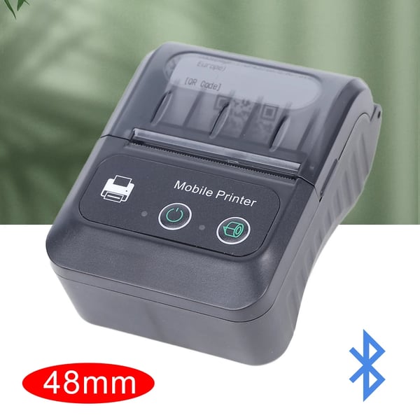 Termisk printer, 1500mAh lithiumbatteri, 90mm udskrivningshastighed, USB + Bluetooth-interface, 203dpi opløsning, maksimal udskrivningsbredde 48mm